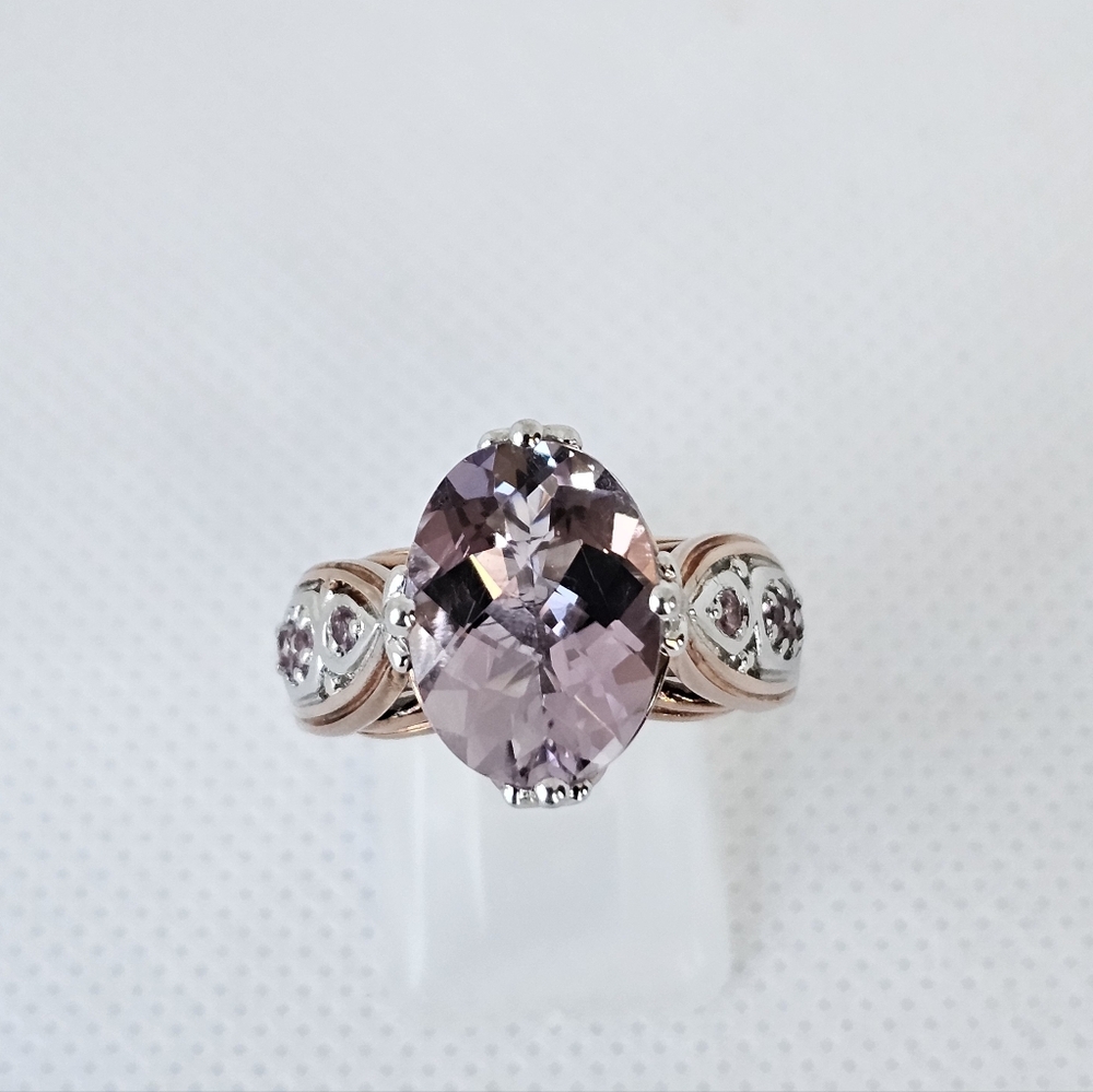 Rare Victoria Wieck Kunzite & Garnet Ring 18k Rose Gold & Sterling Silver Sz 7 - Picture 8 of 8